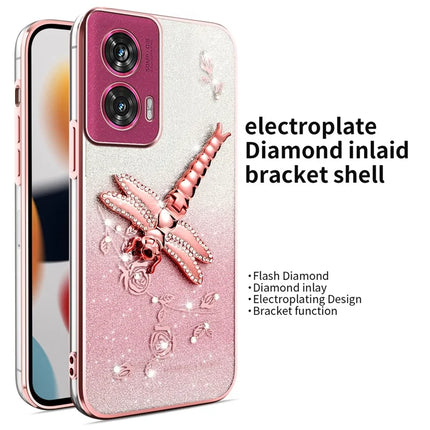 KADEM For Motorola Edge 50 Fusion 5G Case Dragonfly Kickstand TPU Flowers Glitter Phone Cover