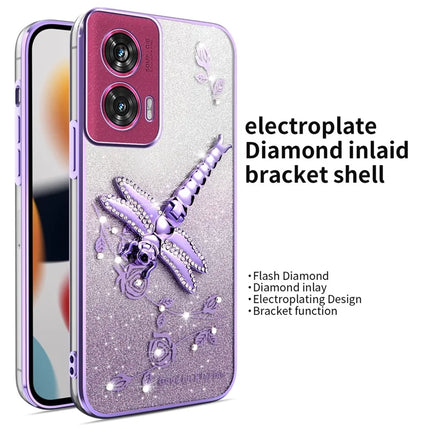 KADEM For Motorola Edge 50 Fusion 5G Case Dragonfly Kickstand TPU Flowers Glitter Phone Cover