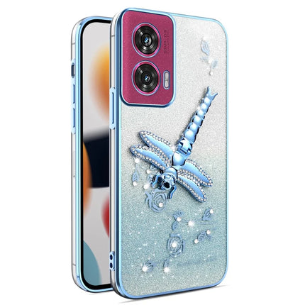 KADEM For Motorola Edge 50 Fusion 5G Case Dragonfly Kickstand TPU Flowers Glitter Phone Cover - Blue