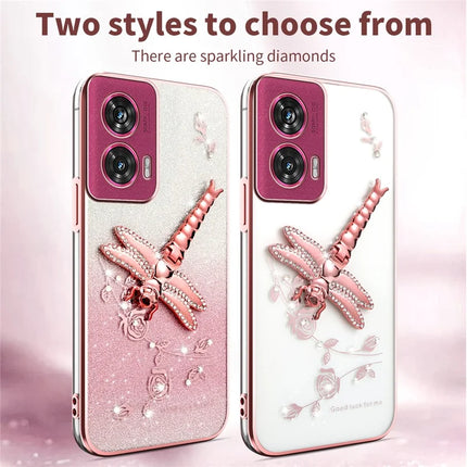 KADEM For Motorola Edge 50 Fusion 5G Case Dragonfly Kickstand TPU Flowers Glitter Phone Cover