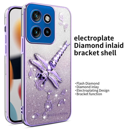 KADEM For Motorola Edge 50 Neo 5G / Moto S50 5G / Thinkphone 25 5G Case Dragonfly Kickstand TPU Flowers Glitter Phone Cover