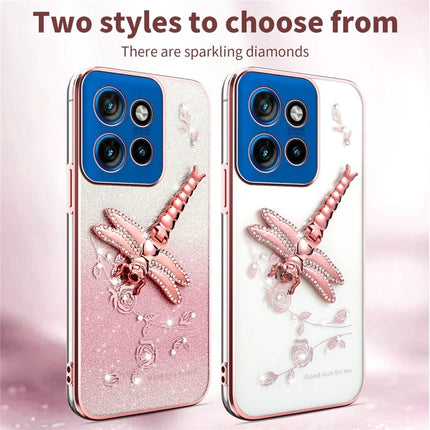 KADEM For Motorola Edge 50 Neo 5G / Moto S50 5G / Thinkphone 25 5G Case Dragonfly Kickstand TPU Flowers Glitter Phone Cover