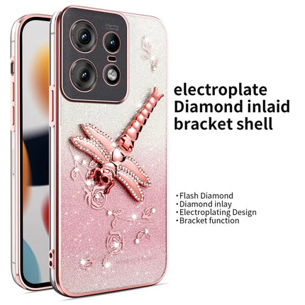 KADEM For Motorola Edge 50 Pro 5G Case Dragonfly Kickstand TPU Flowers Glitter Phone Cover