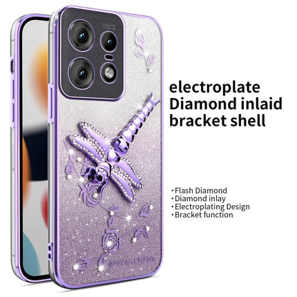 KADEM For Motorola Edge 50 Pro 5G Case Dragonfly Kickstand TPU Flowers Glitter Phone Cover