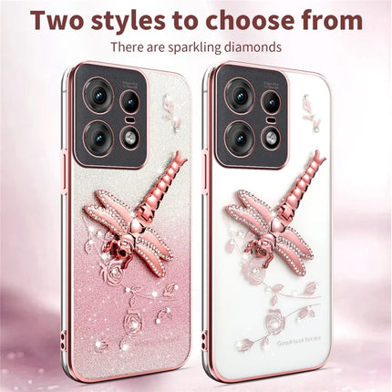 KADEM For Motorola Edge 50 Pro 5G Case Dragonfly Kickstand TPU Flowers Glitter Phone Cover