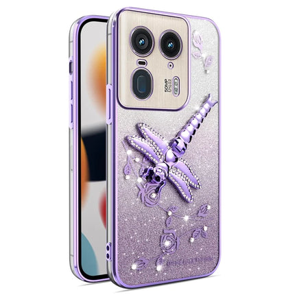 KADEM For Motorola Moto X50 Ultra 5G / Edge 50 Ultra 5G Case Dragonfly Kickstand TPU Flowers Glitter Phone Cover - Purple
