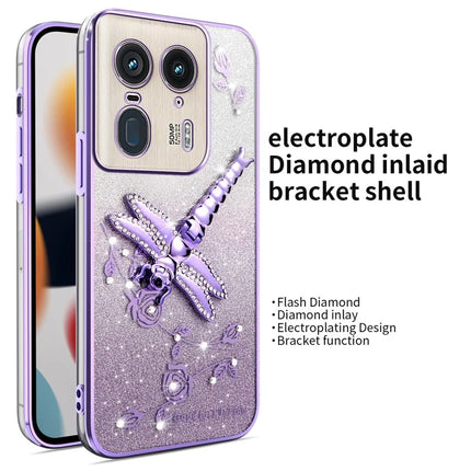 KADEM For Motorola Moto X50 Ultra 5G / Edge 50 Ultra 5G Case Dragonfly Kickstand TPU Flowers Glitter Phone Cover