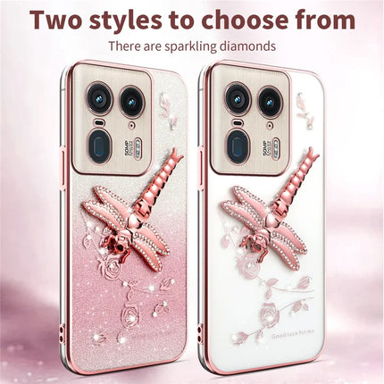 KADEM For Motorola Moto X50 Ultra 5G / Edge 50 Ultra 5G Case Dragonfly Kickstand TPU Flowers Glitter Phone Cover