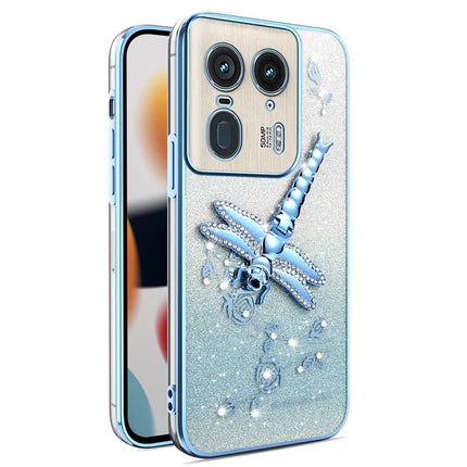 KADEM For Motorola Moto X50 Ultra 5G / Edge 50 Ultra 5G Case Dragonfly Kickstand TPU Flowers Glitter Phone Cover - Blue