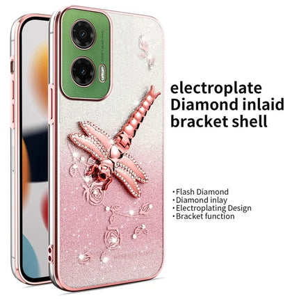 KADEM Case For Motorola Moto G45 5G / G35 5G / G34 5GDragonfly Kickstand TPU Flowers Glitter Phone Cover