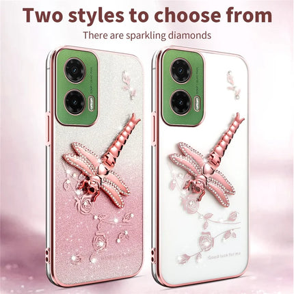 KADEM Case For Motorola Moto G45 5G / G35 5G / G34 5GDragonfly Kickstand TPU Flowers Glitter Phone Cover