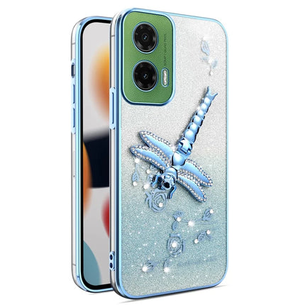 KADEM Case For Motorola Moto G45 5G / G35 5G / G34 5GDragonfly Kickstand TPU Flowers Glitter Phone Cover - Blue