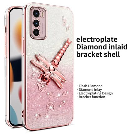 KADEM For Motorola Moto G42 4G Case Dragonfly Kickstand TPU Flowers Glitter Phone Cover