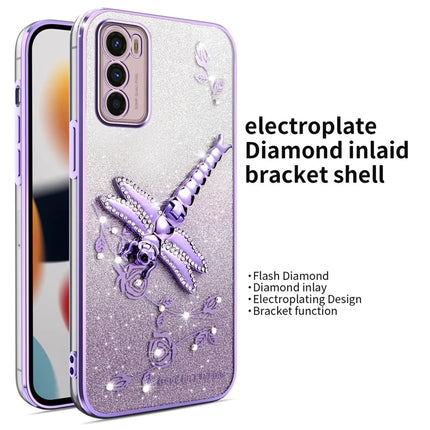 KADEM For Motorola Moto G42 4G Case Dragonfly Kickstand TPU Flowers Glitter Phone Cover