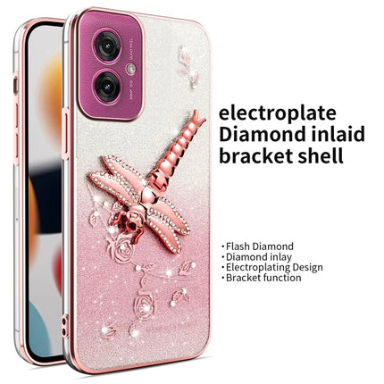 KADEM For Motorola Moto G55 5G Case Dragonfly Kickstand TPU Flowers Glitter Phone Cover