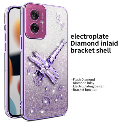 KADEM For Motorola Moto G55 5G Case Dragonfly Kickstand TPU Flowers Glitter Phone Cover