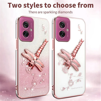 KADEM For Motorola Moto G55 5G Case Dragonfly Kickstand TPU Flowers Glitter Phone Cover