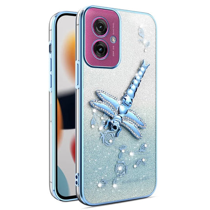 KADEM For Motorola Moto G55 5G Case Dragonfly Kickstand TPU Flowers Glitter Phone Cover - Blue