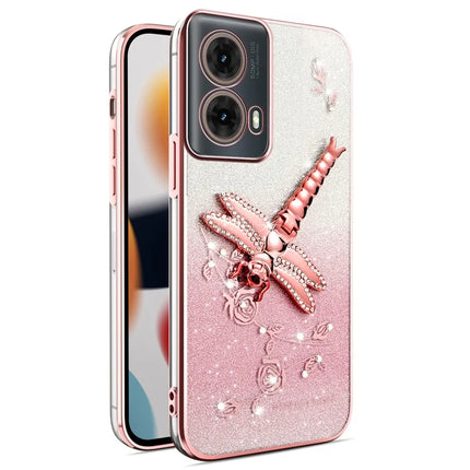 KADEM For Motorola Moto G85 5G / S50 Neo 5G Case Dragonfly Kickstand TPU Flowers Glitter Phone Cover - Pink