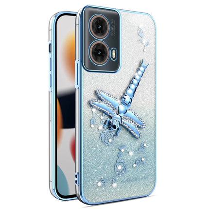 KADEM For Motorola Moto G85 5G / S50 Neo 5G Case Dragonfly Kickstand TPU Flowers Glitter Phone Cover - Blue