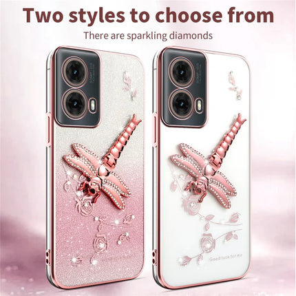 KADEM For Motorola Moto G85 5G / S50 Neo 5G Case Dragonfly Kickstand TPU Flowers Glitter Phone Cover