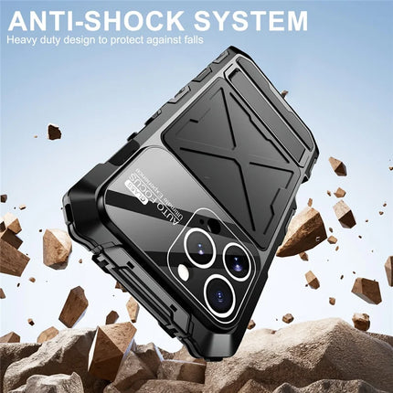 For iPhone 16 Pro Case Silicone + Metal Kickstand Anti Drop Three-Layer Protection Cover