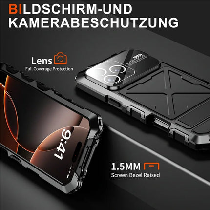 For iPhone 16 Pro Max Case Silicone + Metal Kickstand Anti Drop Three-Layer Protection Cover