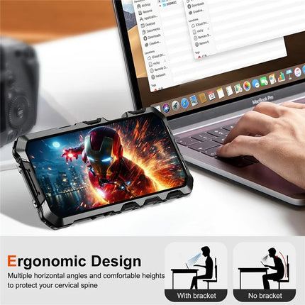 For iPhone 16 Pro Max Case Silicone + Metal Kickstand Anti Drop Three-Layer Protection Cover