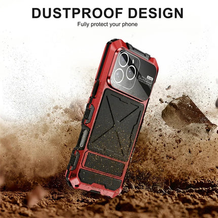 For iPhone 16 Pro Max Case Silicone + Metal Kickstand Anti Drop Three-Layer Protection Cover