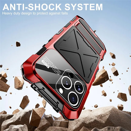 For iPhone 16 Pro Max Case Silicone + Metal Kickstand Anti Drop Three-Layer Protection Cover