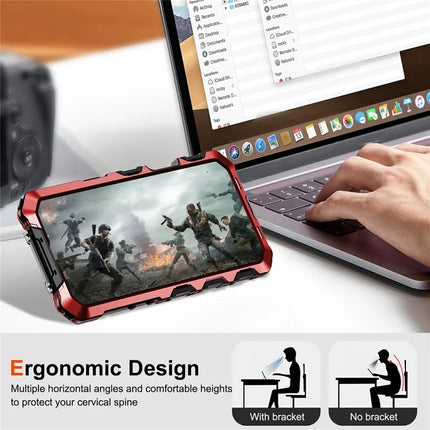 For iPhone 16 Pro Max Case Silicone + Metal Kickstand Anti Drop Three-Layer Protection Cover