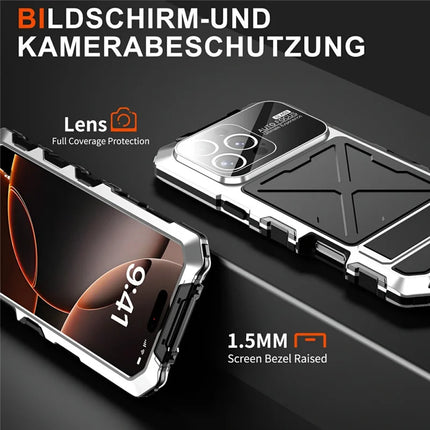 For iPhone 16 Pro Max Case Silicone + Metal Kickstand Anti Drop Three-Layer Protection Cover