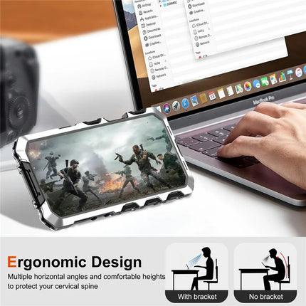 For iPhone 16 Pro Max Case Silicone + Metal Kickstand Anti Drop Three-Layer Protection Cover