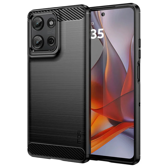 MOFI JK TPU Series-1 For Motorola Moto G75 5G Case Carbon Fiber Texture TPU Soft Phone Cover - Black