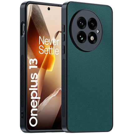 For OnePlus 13 Case PU Leather Coated PC+TPU Anti-Drop Phone Cover - Green