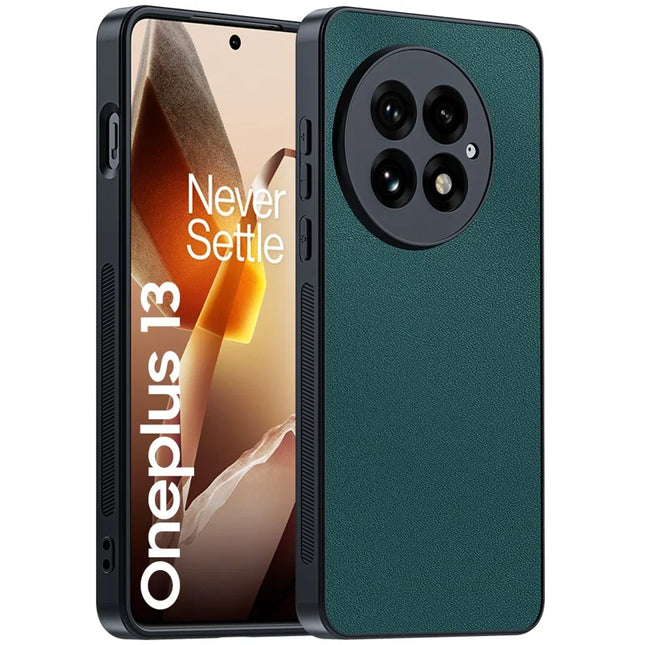 For OnePlus 13 Case PU Leather Coated PC+TPU Anti-Drop Phone Cover - Green