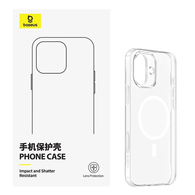 BASEUS Crystal Series For iPhone 16 Clear Case PC+TPU Cover Compatible with MagSafe (Touch Button Version)
