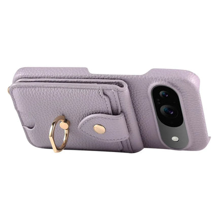 For Google Pixel 9 Case with Card Holder, Shoulder Strap PC+TPU Ring Kickstand Phone Back Cover