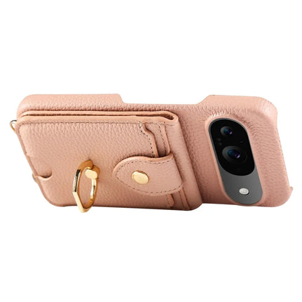 For Google Pixel 9 Case with Card Holder, Shoulder Strap PC+TPU Ring Kickstand Phone Back Cover