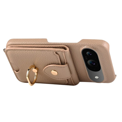 For Google Pixel 9 Case with Card Holder, Shoulder Strap PC+TPU Ring Kickstand Phone Back Cover