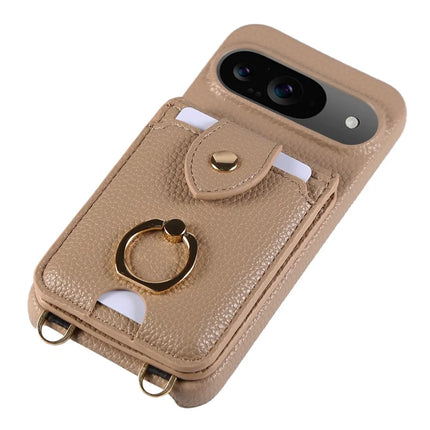 For Google Pixel 9 Case with Card Holder, Shoulder Strap PC+TPU Ring Kickstand Phone Back Cover
