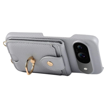 For Google Pixel 9 Case with Card Holder, Shoulder Strap PC+TPU Ring Kickstand Phone Back Cover