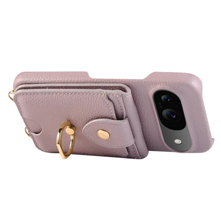 For Google Pixel 9 Case with Card Holder, Shoulder Strap PC+TPU Ring Kickstand Phone Back Cover