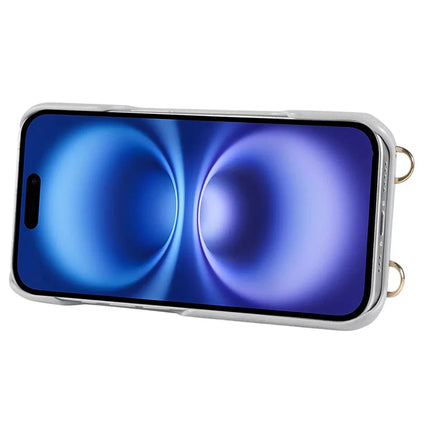 For iPhone 16 Plus Case with Card Holder, Shoulder Strap PC+TPU Ring Kickstand Phone Back Cover