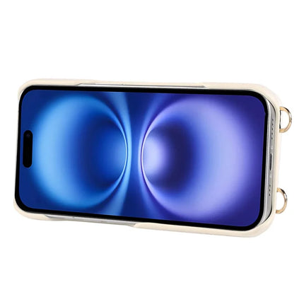 For iPhone 16 Plus Case with Card Holder, Shoulder Strap PC+TPU Ring Kickstand Phone Back Cover