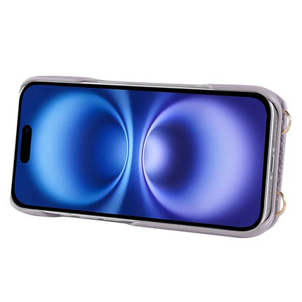 For iPhone 16 Plus Case with Card Holder, Shoulder Strap PC+TPU Ring Kickstand Phone Back Cover