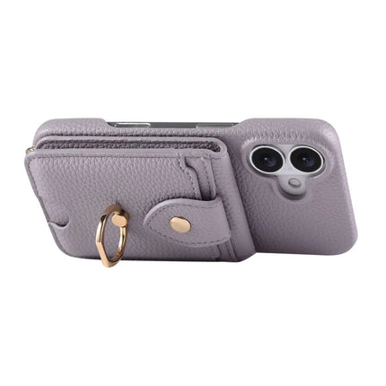 For iPhone 16 Plus Case with Card Holder, Shoulder Strap PC+TPU Ring Kickstand Phone Back Cover