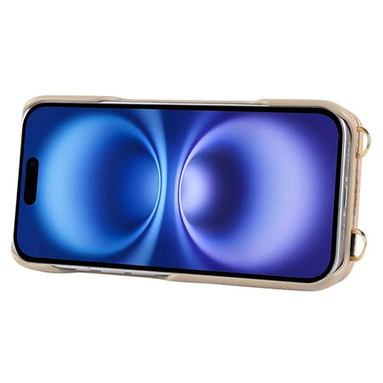 For iPhone 16 Plus Case with Card Holder, Shoulder Strap PC+TPU Ring Kickstand Phone Back Cover