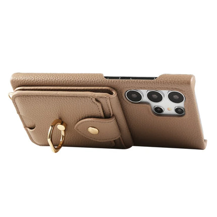 For Samsung Galaxy S23 Ultra Case with Card Holder, Shoulder Strap PC+TPU Ring Kickstand Phone Back Cover