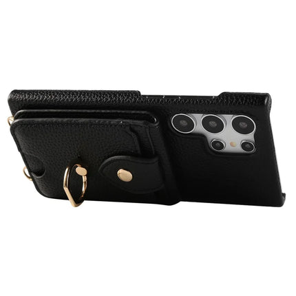 For Samsung Galaxy S23 Ultra Case with Card Holder, Shoulder Strap PC+TPU Ring Kickstand Phone Back Cover